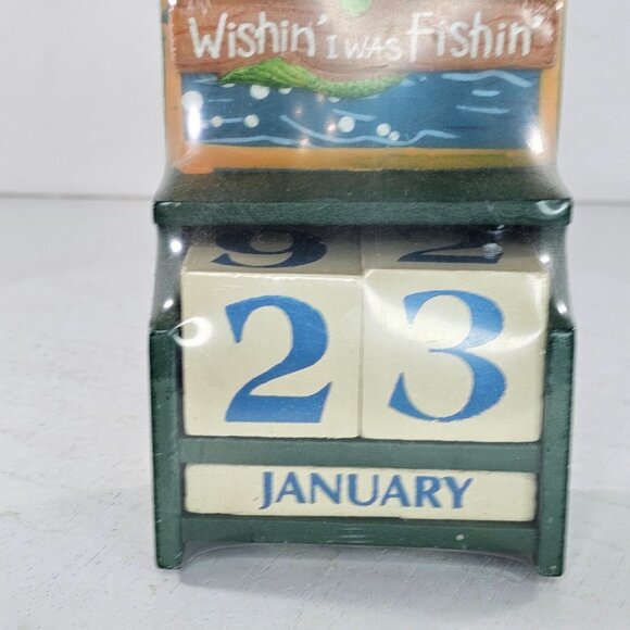 Wishin I Was Fishin Perpetual Desk Calendar Block Set Fisherman Gift - Picture 7 of 8